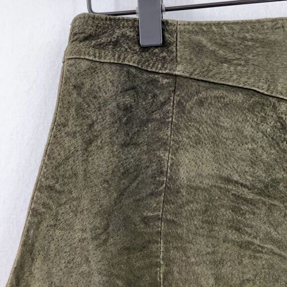 Zara Olive Green Suede Leather Zipper Mini A Line Skirt Size Small - Picture 6 of 11